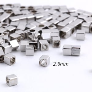 50 Pcs 2,5 mm Mini Cube Beads , Silver Brass Tubes , Mini Tube Beads , Solid Brass Beads , Spacer Beads SLVR-71