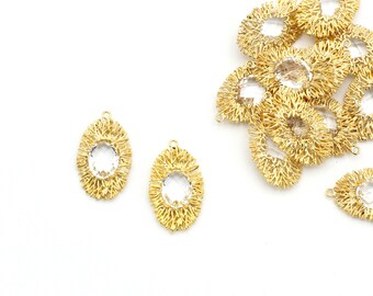 1 Pcs 24k Shiny Gold Plated Oval Charms, Oval Zircon Pendant , tree branches , ivy pendant (  14x24mm), ZRK-338