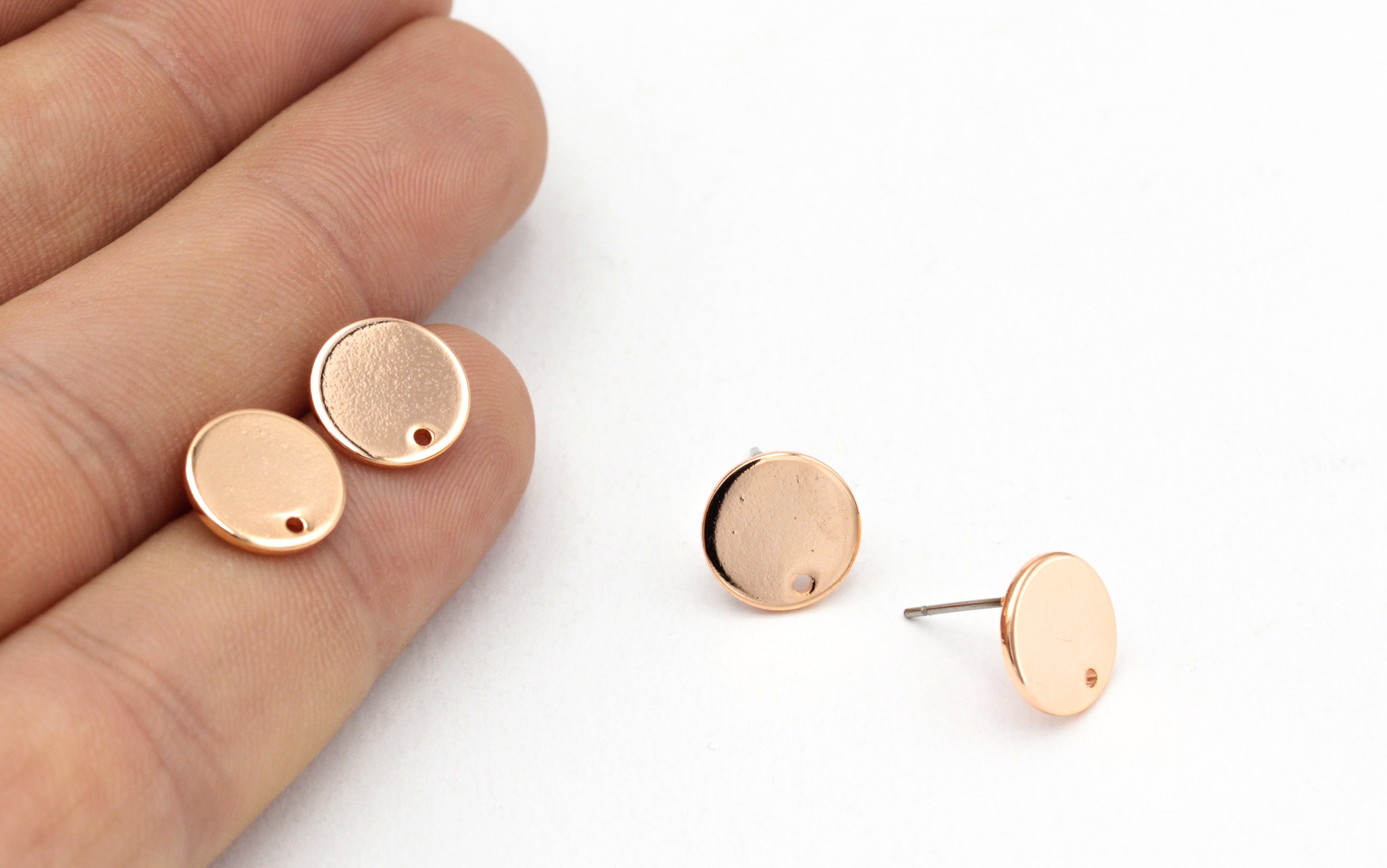 2 Pcs 11mm Rosa oro Placcato Orecchino , Orecchini Cerchio,1 Foro , Orecchini personalizzati Orecchio , Orecchini Cerchio EAR-148