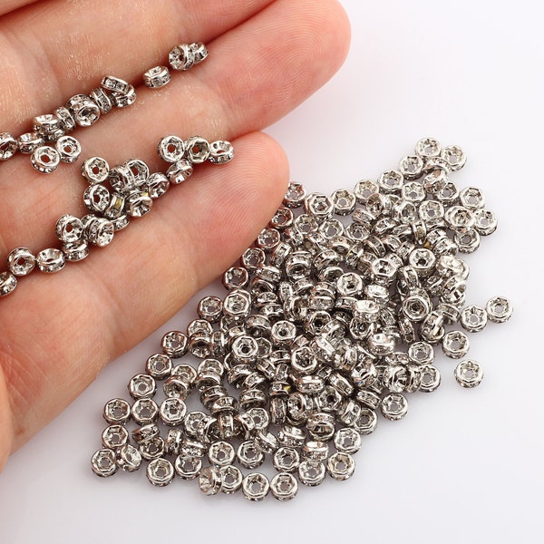 20 PCS grade A rond strass entretoises strass rondelles 4mm, argent plaqué SLVR-30