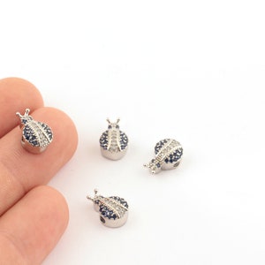 8x13mm Rhodium Plated Zirconia Ladybug, Ladybird Bracelet Pendant ,Cubic Zirconia Ladybug Charms, Micro Pave Ladybug Charms, ZRK-579
