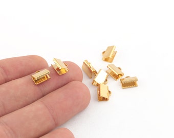 10mm 24k Shiny Gold Plated Ribbon Clasp , Cord End , Tassel Clasp , Fastaners Clasp, Gold Ribbon Clasp, GLD-1161