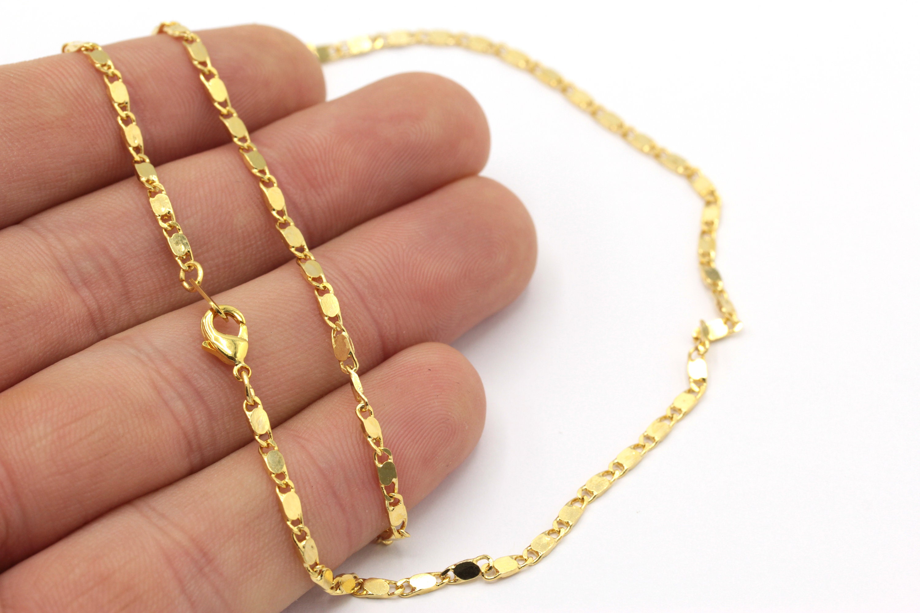 24k Shiny Gold Plated Ready Necklace Chain 16"-17"-18"-20"-22"-25" Gold Plated Bar Chains, 2x6.5mm Soldered Chains,Bulk Chain, Foot Chain