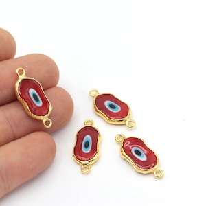 24k Shiny Gold Evil Eye Beads, Enamel Evil Eye Charms, Bracelet Connector, Evil Eye Bracelet, Evil Eye Spacer Beads,Charms( 11x26mm) GLD-689