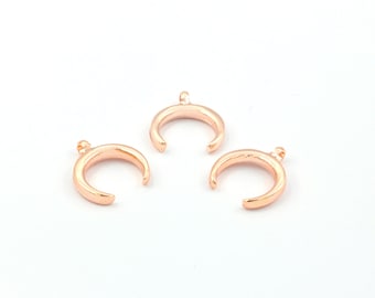 2 Pcs Horn Pendant Rose Gold , Rose Gold Plated crescent moon charms with 1 hole, Horn Jewelry , Gold Horn Pendant ( 14x16mm)- RSGLD-296