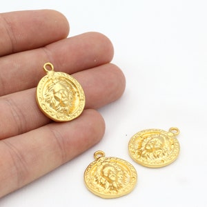 Matt Gold Plated Lion Pendants , Lion Medallion , Medaliion Pendants , Necklace Findings ( 21x25mm ) MTGLD-14