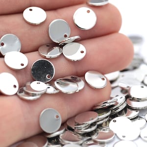 12 Pcs 10mm Silver Plated Round Charms , Round Disc - Silver Plated Coins- SLVR-161