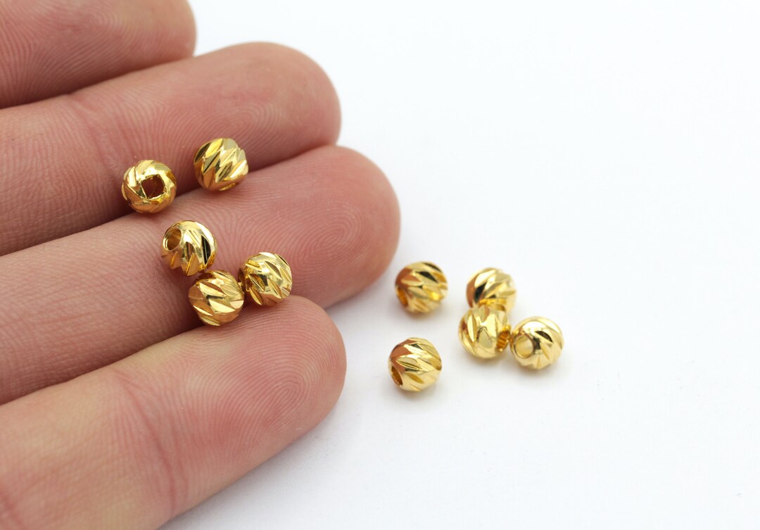 10 Pcs 6 Mm Gold Plated Laser Cut Beads, Faceted Beads, Spacer Beads