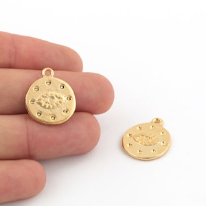 19x23mm 24k Shiny Gold Plated Evil Eye Charm, Gold Plated Evil Eye Pendant,Evil Eye Charms,Evil Eye Charms,Evil Eye For Dangle, GLD-1318