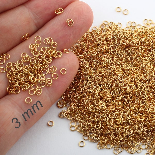 100 Pcs 3mm Jump Rings , Tiny Jump Ring Connectors , Gold Plated Connector , Gold Plated Findings , 24k Gold Plated-GLD-12