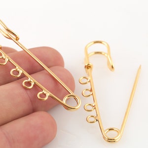 14x63mm 24k Shiny Gold Plated Safety Pin Charms,Multi Hole Safety Pin,4 Hole Safety Pin Pendant,Safety Pin Pendant,Connector Charms,GLD-1370