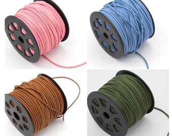3mm 5 Meter Suede Cord, Flat Faux Suede Cord, Faux Leather, Vegan Cruelty Free, Pink, Dark Turquoise, Warm Brown, Dark Green  TLS-33