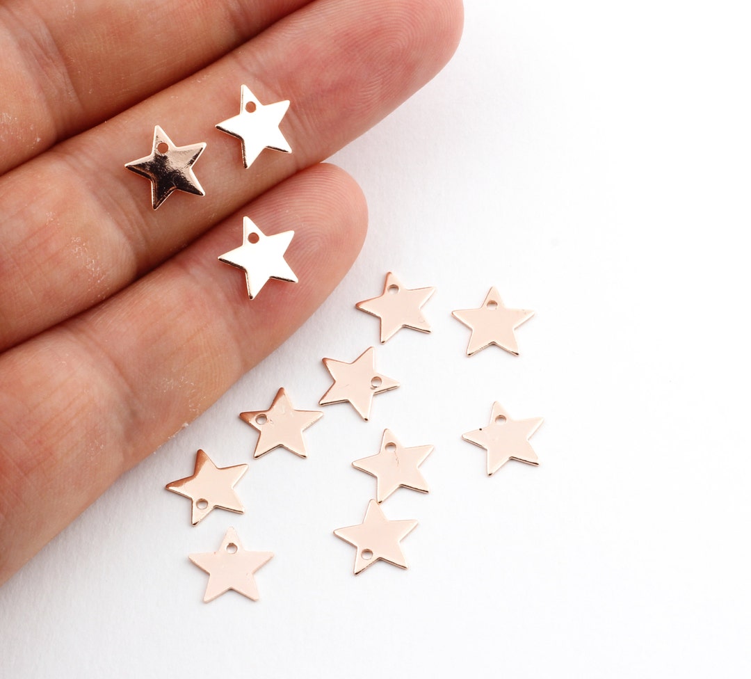 20 Pcs 9mm Rose Gold Plated Star Charms , İnitial Pendant, Stamping ...