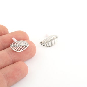 11x19mm Rhodium Plated Leaf Earrings, Mini Leaf Earrings, Leaf Stud Earrings, CZ Leaf Earrings,Stud Earrings,Earring Findings EAR-330