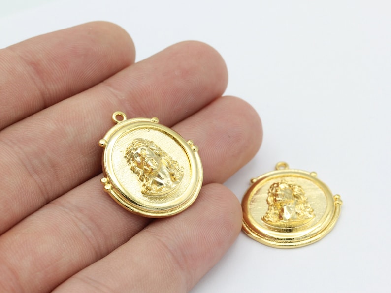 24k Shiny Gold Plated Jesus Necklace Necklace Pendant 25x27mm GLD-450 Jesus Charms Gold Plated Charms