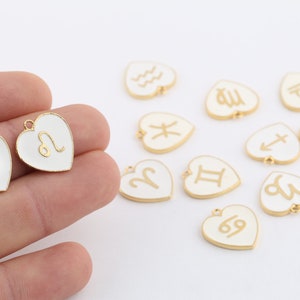 17x18mm 24k Shiny Gold Plated Zodiac Charms ,Astrology Charms,Gold Plated Zodiac Charms,White Enamel Horoscope, Mini Zodiac Charms, GLD-988