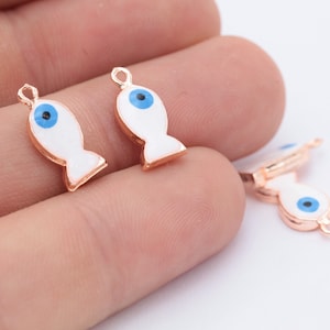 2 Pcs Rose Gold Plated Evil Eye Pendant, Fish Pendant, Evil Eye Circle, Fish Charms RSGLD-178