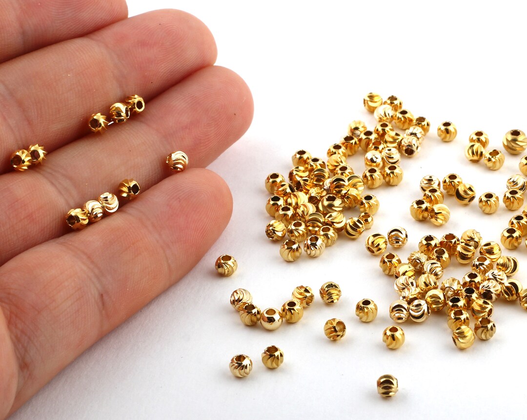 25 Pcs 3 Mm Gold Plated Laser Cut Beads, Faceted Beads, Spacer Beads