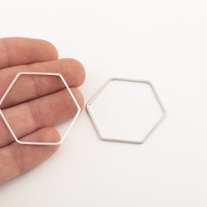 35mm Bienenwabe Charme, 3 Stück Ring, Rhodium überzogen Hexagon Anhänger, Kreis Verbinder, Hexagon Charme, Vergoldete Creolen, SLVR-587