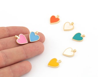 14x17mm 24k Shiny Gold Plated Enamel Heart Charm, Enamel Heart Necklace Charms , Enamel Heart Gold Plated Pendant,Enamel Charms, GLD-1105