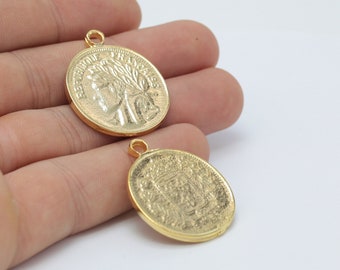 28x35mm 24k Shiny Gold Filled Medallion Republique Francaise France Necklace Bracelet Bracelet Boucle d’oreille Charm Bails Findings GLD-364