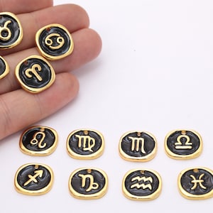 17mm 24k Shiny Gold Plated Zodiac Charms , Astrology Charms, Gold Zodiac Charms, Mini Zodiac Charms, GLD-325