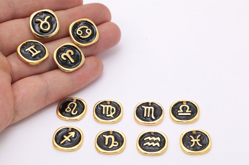 17mm 24k Shiny Gold Plated Zodiac Charms Astrology Charms Etsy