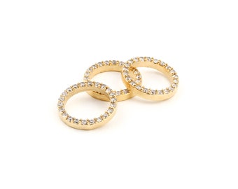24k Lucido Oro Pavicolo Rotondo , Charms Oro ,Charms Rotondo, Ciondoli a sospensione, Cubic irconia Rotondo, Fascino Collana , 13 mm,