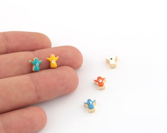 Amuletos de anjo esmaltados banhados a ouro brilhante 24k, miçangas espaçadoras, berloques de mini anjo, mini berloques de anjo, berloques banhados a ouro, 7x8mm, GLD-1111