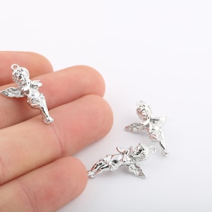 17x27mm Rhodium Plated Baby Angel Charms,Baby Angel, Cherub Charms,Baby Angel Pendant, Cherub Pendant,Rhodium Plated Findings, SLVR-381