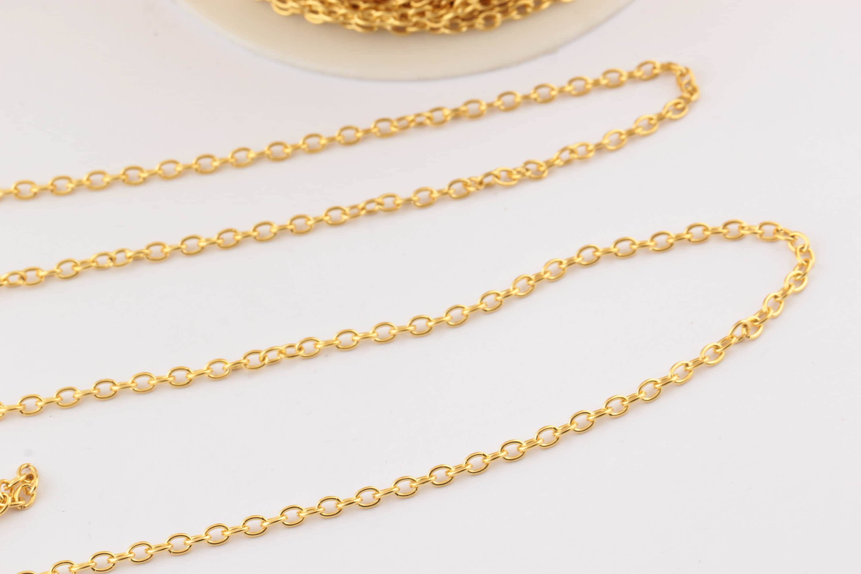 3,3 Feet 3x4mm 24k Shiny Gold Plated Chains , Curb Chains 