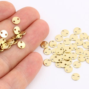 25 Pcs Raw Brass Round Disc , 2 Hole Round Disc , Raw Brass Charms ,6mm,DS-RW-282