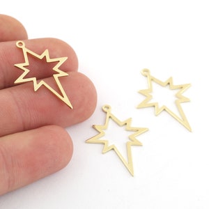 6 piezas 21x30mm Raw Brass North Star Charm, North Star Charms, Earring Charms, North Star Pendant, Pole Star Charm, Brass Findings, DS-RW-554