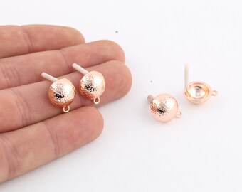 1 Pair 13x15mm Rose Gold Plated Hammered Earring Post , Earring Findings, Making Earring , Ball Earring, Earring Post, EAR-375