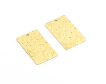 Rectangle Charms , Raw Brass Rectangle Pendant ,Rectangular Textured 1 Hole Tag Findings , 15x25mm , DS-RW-307