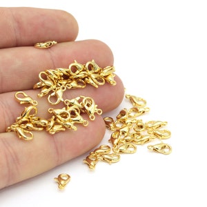 12 Pcs 9.5mm 24k Shiny Gold Claw Clasp , Lobster Clasp , Round Spring Clasps , Caw Clasp , Spring Clasp , Necklace End,  GLD-1204