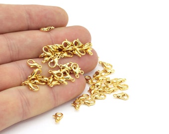 12 Pcs 9.5mm 24k Shiny Gold Claw Clasp , Lobster Clasp , Round Spring Clasps , Caw Clasp , Spring Clasp , Necklace End,  GLD-1204