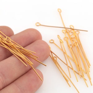 25 Pcs 0,70x45mm 24k Shiny Gold Plated Eye Pins, Gold Plated Pins, Round Head Pins, Jewelry Making, Gold Plated Findings, GLD-1407