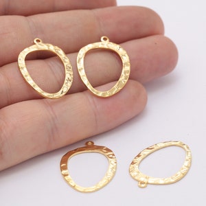 2 stuks 24k glanzend goud vergulde ovale charme, messing ovale connector, (19x27mm), GLD-32