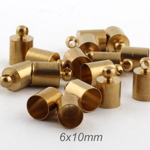 12 Pcs 6x10mm Raw Brass End Cap , Solid Brass End Cap , Cord End , Tube End Cap DS-RAW-591