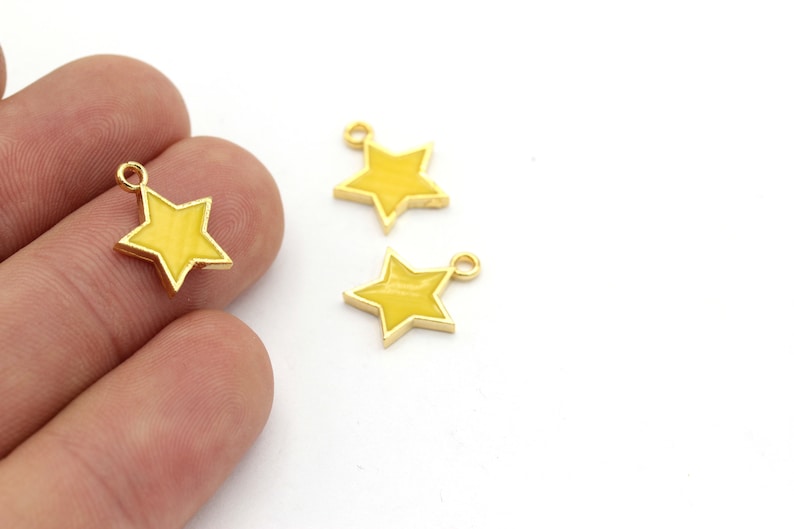 GLD-579 Star Findings 24k Gold Plated Star Charms 12x15mm Necklace Star Charms Star Pendant Colored Charms