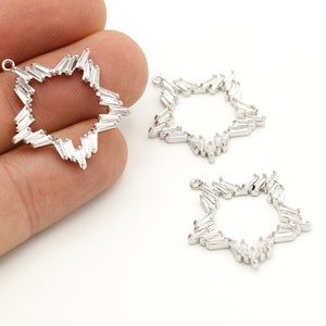Star Pendant, Silver Plated Pave Star ,Cubic Zirconia Star, Star Pendant, Earring Findings , 25x26mm, ZRK-189