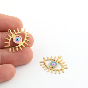 1 Stk. 22x26mm 24k Glänzend Vergoldet Evil Eye Charms, Emaille Evil Eye Charms, Evil Eye Halskette, Evil Eye Schmuck, GLD-1002