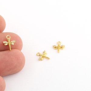 1pcs 9x11mm 24k Shiny Gold Plated Dragonfly Charms,Zirconia Dragonfly Pendant, CZ Micro Pave Dragonfly Charms, Gold Dragonfly Charms ZRK-612