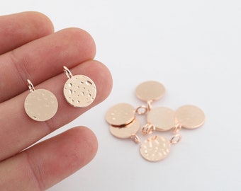 12x17mm Rose Gold Plated Hammered Disc, Circle Disk, Hammered Pendant, Stamping Blank, Hammered Coins ,Stamping Tag, RSGLD-405