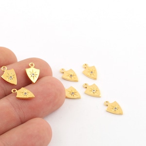 24k Shiny Gold Plated North Star Charm, CZ Micro Pave North Star Pendant, Tiny Triangle Charm, Zirconia North Star jewelry, 6.5x12mm,ZRK-594