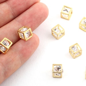 2 Pcs 24k Gold Plated Pendant , Zircon Pendant, 8 mm Gold Findings, Zircon Findings, Cube Zircon Pendant, ZRK-107