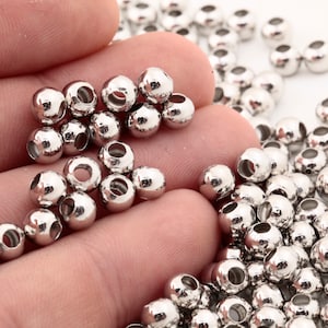 50 Pcs Rhodium Plated Beads,Spacer Beads,Hollow Beads,Tiny Spacer Beads,Bracelet Beads,Round Beads,Silver Plated Findings 6mm SLVR-87