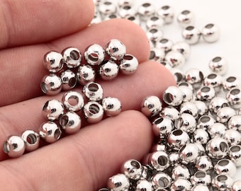 50 Pcs Rhodium Plated Beads,Spacer Beads,Hollow Beads,Tiny Spacer Beads,Bracelet Beads,Round Beads,Silver Plated Findings 6mm SLVR-87