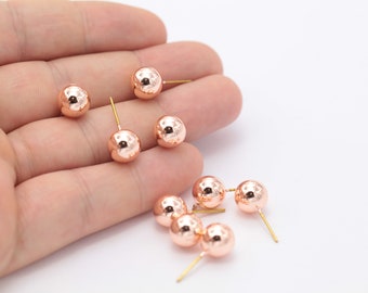Rose Gold Plated Ball Earrings , 2 Pcs ( 1 Pair ) Ball Earring Studs, Rose Gold Push Back Studs , ( 9mm ) EAR-122